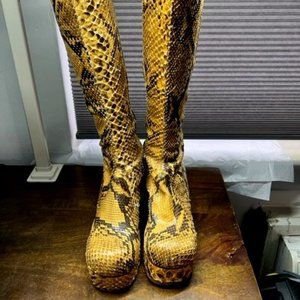 Snakeskin 70s Platform, Reptile Leather, Glam Rock Boots 7.5